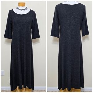 EILEEN FISHER Wool Maxi Dress Sz M Black Asymetric Pullover Minimalist Office